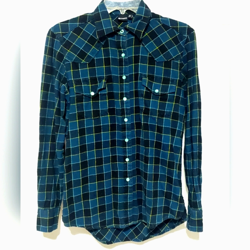 CRUEL Blue Plaid Western Snap Front Shirt